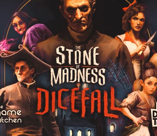 El juego de mesa The Stone of Madness - Dicefall llega a Gamefound